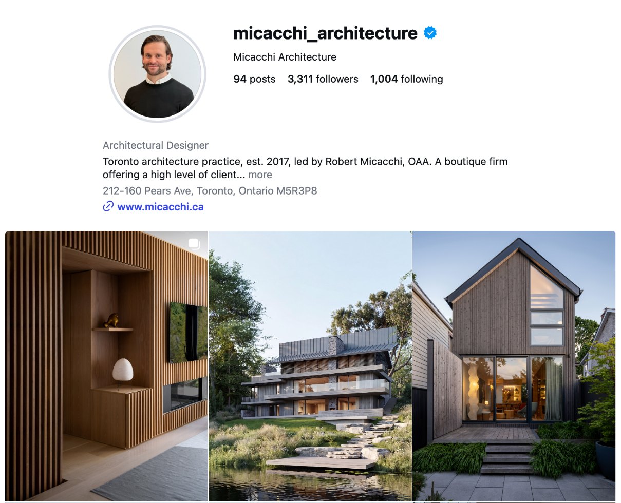 The Micacchi Architecture Instagram profile, @micacchi_architecture